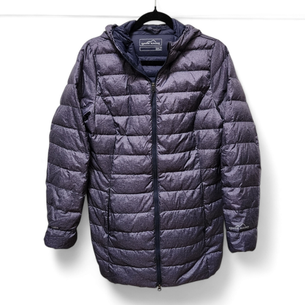 Eddie Bauer Cirruslite 650 Down Parka Navy Heather Blue with Hood, Size S